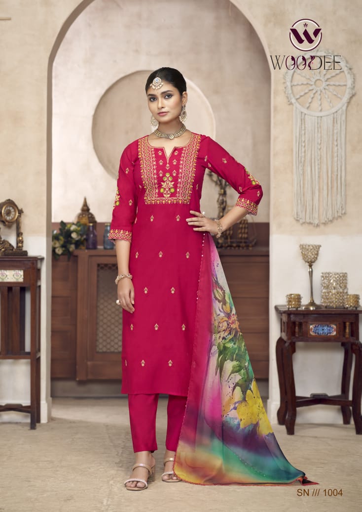 Diana By Woodee Viscose Silk Embroidery Kurti With Bottom Dupatta Wholesale Price In Surat